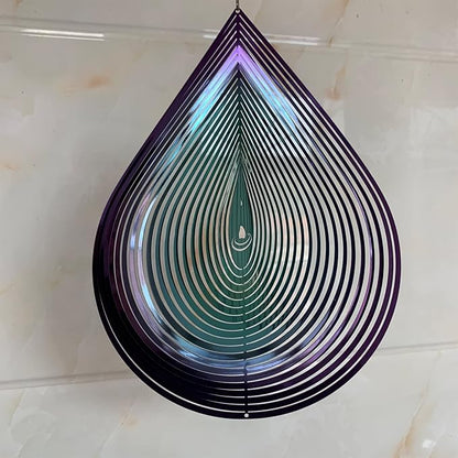 Wind Spinner Garden Indoor Outdoor Decor 3D Stainless Steel Metal Hanging Decorations, 3D Water Droplets Pattern Metal Wind Sculptures & Spinners Whirligig Gifts with 12inch(Green&Purple)