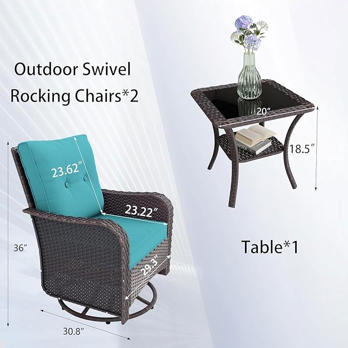10 Pieces Outdoor Patio Furniture Set Outdoor Furniture Patio Sectional Sofa Conversation Sets w/ETL Approved 45" Gas Outdoor Fire Table & Coffee Table, Swivel Rocking Chair (Turquoise)