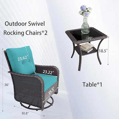10 Pieces Outdoor Patio Furniture Set Outdoor Furniture Patio Sectional Sofa Conversation Sets w/ETL Approved 45" Gas Outdoor Fire Table & Coffee Table, Swivel Rocking Chair (Turquoise)
