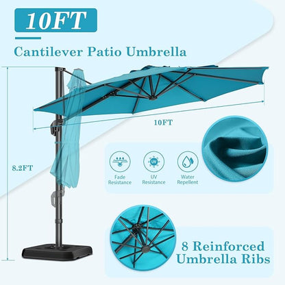 HOTIME10ft Large Cantilever Patio Umbrellas - Upgrade and Intensify - with 360 Rotation and 5 Angles Adjustment - Aluminum Offset Pool Umbrella Square Outdoor Umbrella for Patio Garden Deck Pool