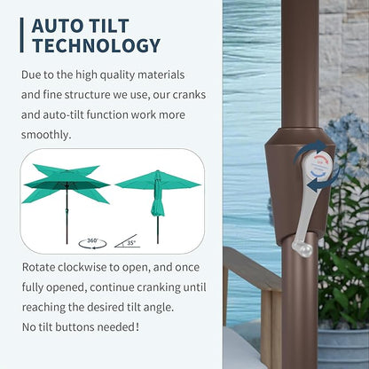 PatioKingdom Auto-Tilt 9FT Patio Umbrella Outdoor with 8 Sturdy Fiberglass Ribs,Market Table Umbrella for Pool,Backyard,Deck and Garden