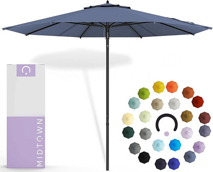 Midtown Umbrellas Push and Pop 10 Feet Outdoor Umbrella, Ivory (White) Polyester Fabric - Fiberglass Ribs Deck Patio Umbrella, Backyard Umbrella, Garden Umbrella & Pool Umbrella - Black Pole