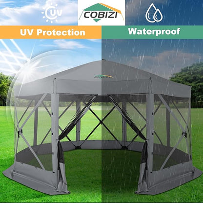 COBIZI 15x15ft Extra Large Pop-Up Gazebo Canopy Tent with Mosquito Netting, Spacious Easy Set-Up Screened Shelter, Durable Outdoor Pavilion with Ground Stakes, Perfect for Patio, Backyard,Gray