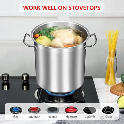 24 Quart Stainless Steel Stock Pot with Glass Lid – Heavy Duty Cooking Pot for Soup, Stew, Pasta – Induction Compatible, Dishwasher Safe – Ideal for Home & Commercial Use