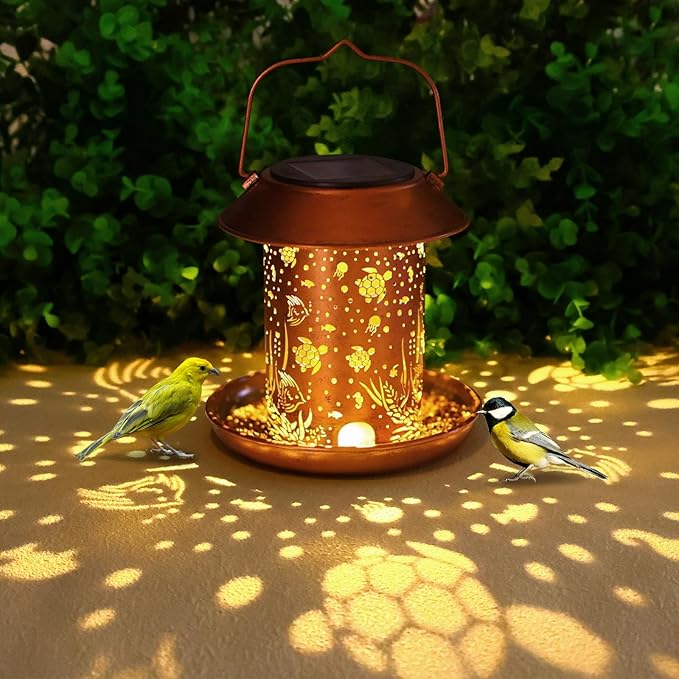 Bird Feeders for Outdoors Hanging Meta Solar Bird Feeder Chewproof Waterproof Sea Turtle Solar Lantern Decor Garden Gifts for Women Mom Friends Birds Lovers Decoration for Yard, Patio, Lawn,Christmas