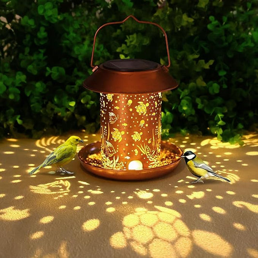 Bird Feeders for Outdoors Hanging Meta Solar Bird Feeder Chewproof Waterproof Sea Turtle Solar Lantern Decor Garden Gifts for Women Mom Friends Birds Lovers Decoration for Yard, Patio, Lawn,Christmas