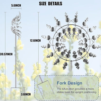 Windmill for Yard and Garden,Wind Spinner,Magical Metal Windmill, 3D Wind Powered Kinetic Sculpture, Dual-Tiered Opposite-Directional Rotation, Stainless Steel Wind Spinners (Silver)