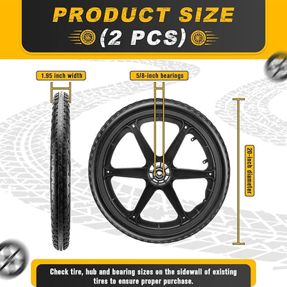 20x1.95" Rim Flat Free Cart Tire Assembly for Rubbermaid Garden Yard Cart, Garden Cart Wheels 20 inch with 5/8" Bearing Replacement for Wheelbarrow, Garden Trailers, Roofing Equipment by AZUNYYDS