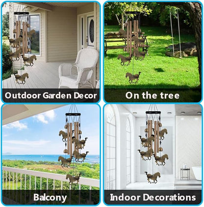 Horse Wind Chimes Outdoor Decor - with 4 Tubes 4 Bells 5 Horses Wind Chime, Mobile Romantic Horse Wind Catcher, Garden Horses Windchimes for Home, Mom Gifts, Balcony, Tree, Festival, Garden Decoration