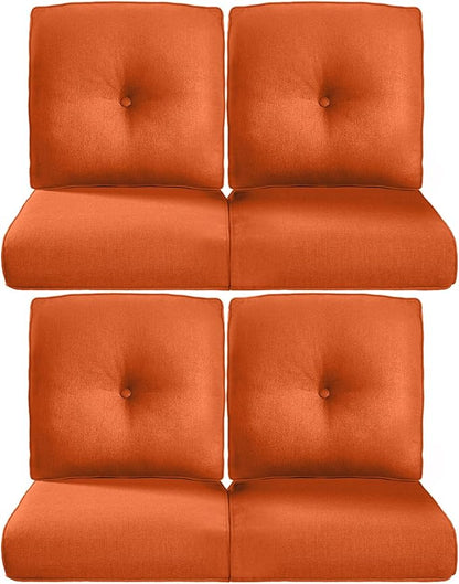 Pop 22x25/22x24 Outdoor Chair Cushions Set of 4 - Heavy Duty High Back Replacement Zippered Cushion for Patio Furniture Dining Gliding Rocking Chairs Loveseat L-Shape Sofa - Orange/Button