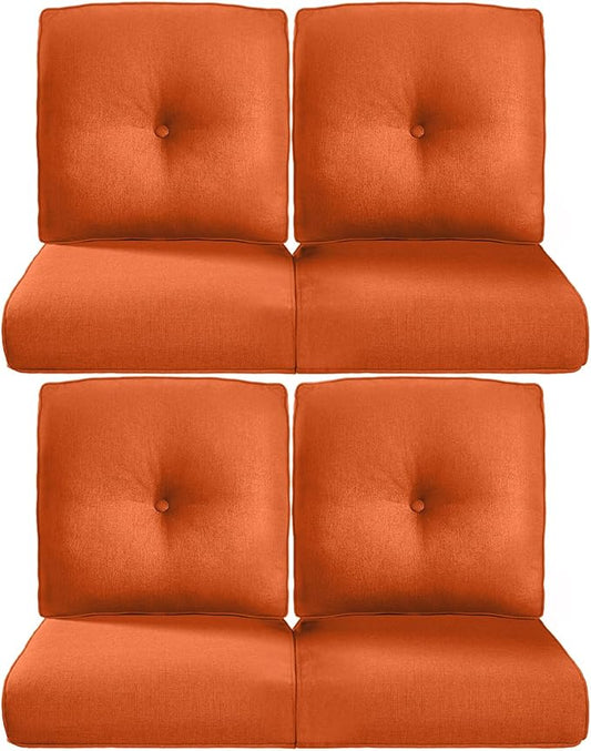 Pop 22x25/22x24 Outdoor Chair Cushions Set of 4 - Heavy Duty High Back Replacement Zippered Cushion for Patio Furniture Dining Gliding Rocking Chairs Loveseat L-Shape Sofa - Orange/Button