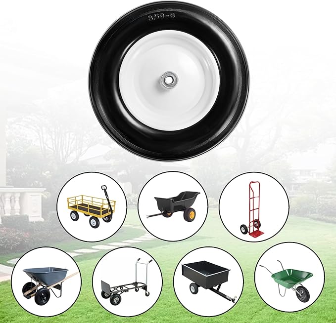 (2-Pack) Fits 4.80/4.00-8, 3.50/2.50-8, 4.00-6, 4.00-8 Wheelbarrow Wheels,14.5" Wheelbarrow Flat Free Tire, with 3/4" & 5/8" Bearing,3" Hub for Garden Cart Trolley Wagon Lawn Mower