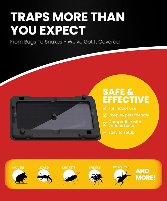 Sticky Mouse Traps Indoor for Home - 6 Pack Glue Traps for, Roaches, Spiders, Rodent Catcher for Kitchen, Garage, Sticky Glue Boards for Insects, Pet Safe Pest Control, Non-Toxic, Small Size