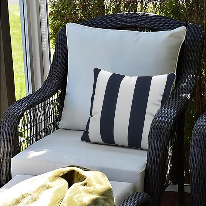LVTXIII Outdoor Throw Pillows 18x18 Patio Waterproof Square Pillows with Piping Fade Resistant Accent Pillow for Spring Summer Garden Decoration, Set of 2, Cabana Navy
