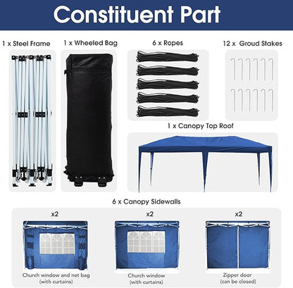 Sundale Outdoor Pop up Canopy with Sidewalls, 10x20 Commercial Foldable Heavy Duty Patio Tent, Waterproof UPF 50+ Tent with Roller Bag for Event, Party, Wedding, Navy