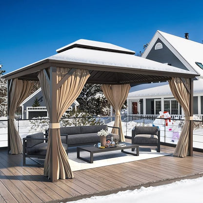 YOLENY 10'x12' Hardtop Gazebo with Double Galvanized Steel Roof, Pergolas Aluminum Frame, Curtains and Netting Included, Metal Outdoor Gazebos for Patios, Garden, Lawns, Parties