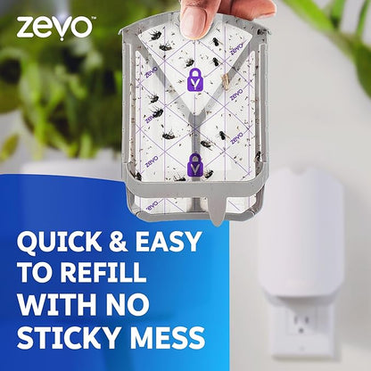 Zevo 4 Flying Insect Traps & 4 Cartridges - Plug In Fly Trap & Indoor Bug Catcher for Gnats, House & Fruit Flies - Mess-Free - Use in Any Room - Uses Blue & UV Light (4 Plug In Devices & 4 Cartridges)