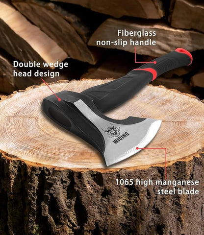 15 inch Hatchet for Small to Medium Size Kindling, Splitting Axe 1065 High Manganese Steel and Ergonomic Fiberglass Handle, 2.3 pounds