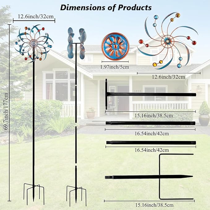Stargarden Wind Spinners Outdoor, Metal Kinetic Wind Spinner Decorative Wind Sculptures & Spinners, 13 Inch Double Pinwheels for Yard and Garden