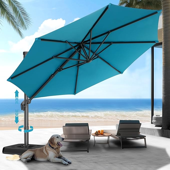 HOTIME10ft Large Cantilever Patio Umbrellas - Upgrade and Intensify - with 360 Rotation and 5 Angles Adjustment - Aluminum Offset Pool Umbrella Square Outdoor Umbrella for Patio Garden Deck Pool