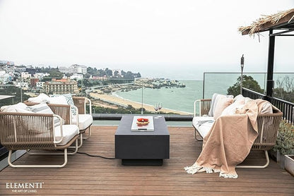 Elementi Granville Gas Fire Pit Bundle Concrete Fire Table, Outdoor Fire Pit Electronic Ignition | Canvas Cover, Lava Rock Included | Free AMS Wind Guard | Dark Gray (Propane Gas)