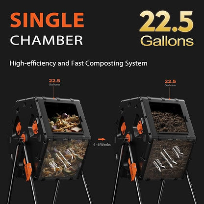Compost Tumbler 22.5 Gallon/85L, Easy Assemble Compost Bin Outdoor, 360°Rotating Composter for Garden, Backyard, and Yard, Gifts for Seasoned Gardeners & Beginners-Green