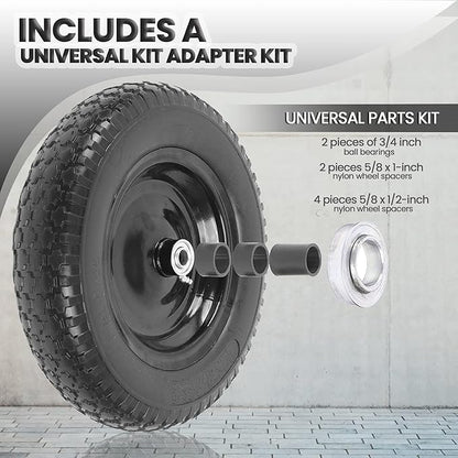 AR-PRO 4.80/4.00-8" Flat Free Tire and Wheel - 14.5" Solid Wheelbarrow Tires with 3" -7" Centered Hub and 5/8" Extra 3/4"Bearings - Universal for 4.80-8 4.00-8 4.00-6 3.50/3.00-8 Wheelbarrow Wheels