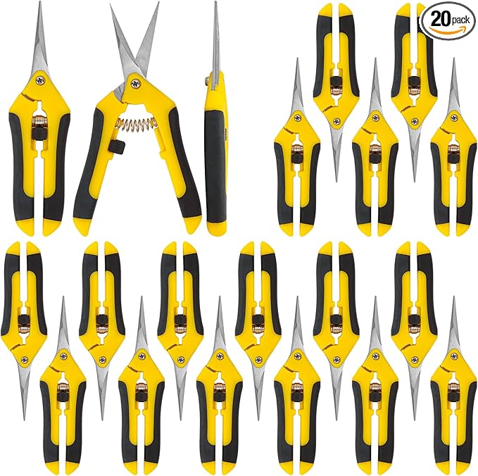 20 Pack 6.5 Inch Garden Pruning Scissors, Hand Pruner with Stainless Steel Blades, Sharp Point Gardening Shears Cutter, Gardening Pruning Shear, Supplies & Accessories(Yellow)