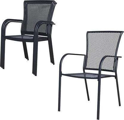 Outdoor Metal Patio Chairs Set of 4, Stackable Iron Mesh Dining Chairs with Armrests, All-Weather Bistro Chairs for Garden, Backyard, Porch, or Balcony