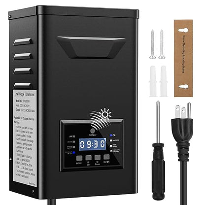 170W Low Voltage Landscape Transformer with Timer & Photocell for Landscape Lighting, 120V to 12V/15VAC, Stainless Steel, Weatherproof for Outdoor Landscape Lights,Yard Lights,Garden Lights