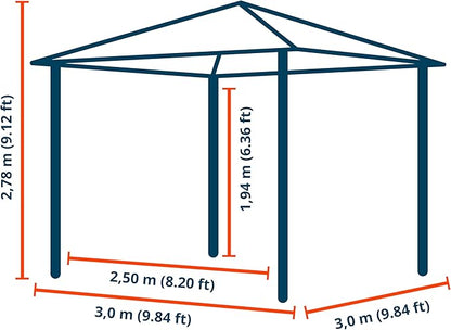 TOOLPORT Hardtop Gazebo 10x10 ft with Steel Roof - 4 Side Panels in Gray - Approx. 3.54x3.54 in Aluminium Poles