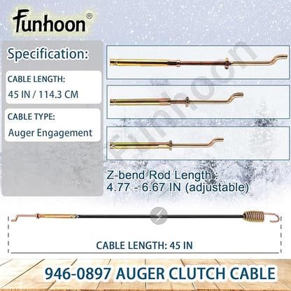 946-0897 Auger Clutch Cable for MTD, Yard Machine, Troy-Bilt, Cub Cadet, Craftsman Snow Blowers Replaces 946-0897A 746-0897 746-0897A