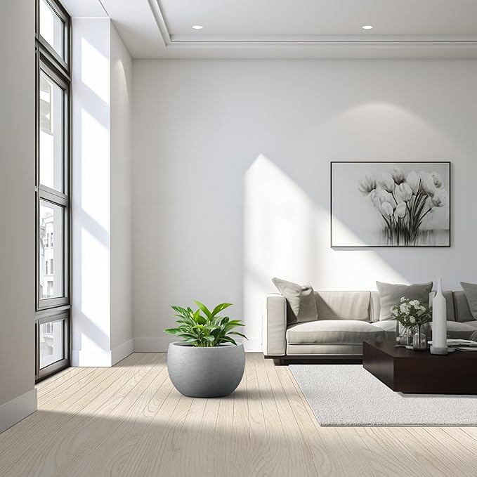 Kante 19.9" Dia Round Concrete Planter, Outdoor/Indoor Large Bowl Plant Pots with Drainage Hole and Rubber Plug for Garden Patio Balcony Home, Natural Concrete