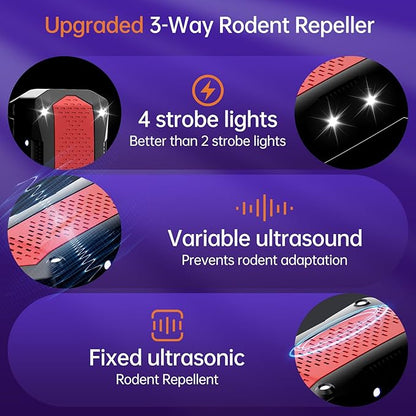 Rodent Repellent for Car Engines, buzzkick 3 in 1 Ultrasonic Pest Repeller for Outside Rat Deterrent Outdoor Indoor Electronic Mouse Repellent Devices Keeping Rodents Out of Car House(2 Pack)