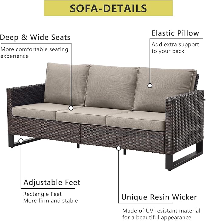 HUMMUH 8 Piece Patio Furniture All Weather 6-Seater Outdoor Sectional Sofa with Patio Swivel Chairs and Outdoor Chairs Ottomans for Porch,Garden,Backyard,Deck(Brown/Grey)