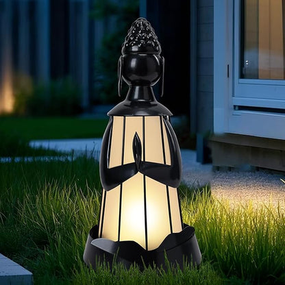Solar Buddha Figurine Lights, Metal Buddha Statue Solar Lantern Outdoor Garden Statue with Led Lights for Patio, Lawn, Yard Ornament, Housewarming Gifts