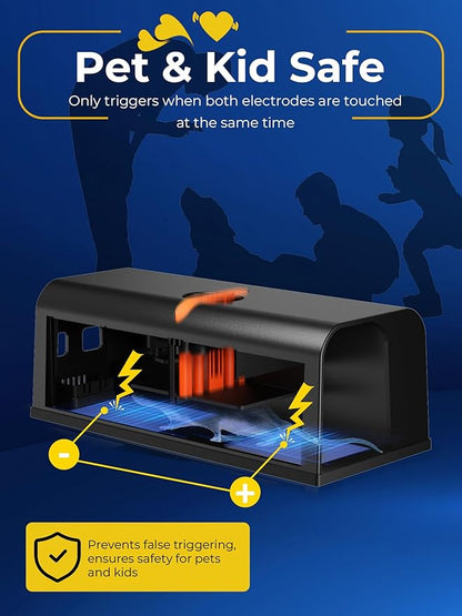 Electric Rat Traps Indoor for Home, Electronic Rat Killer Zapper with Anti-Escape Baffle, Safe and Effective Rodent Control, No-Touch Disposal, Adapter Powered Rodent Trap for Indoor Use