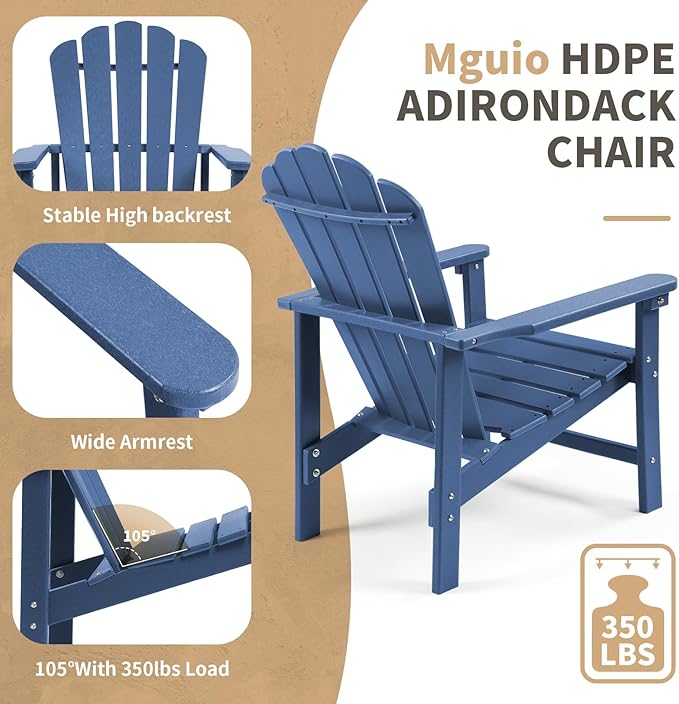 Stackable Adirondack Chairs Set of 6, Space Saving HDPE All-Weather Fire Pit Chair with Cover for Outdoor Lawn Porch Deck