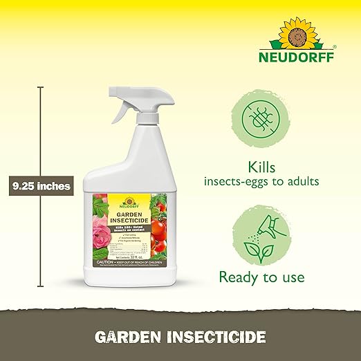 Neudorff Garden Insecticide Spray for Roses and Flowers, Kills Fruit Flies, Fungus Gnats, and 100+ Listed Insects on Contact for Organic Gardening, Contact Insecticide, Ovicide Spray (32 oz)