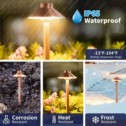 Gardenreet Brass Landscape Lights Pathway Light(Hat), 12V Low Voltage Copper Sideway Lamp Outdoor Waterproof LED for Patio Walkway Driveway Garden Yard with 3W 2700K G4 Bulb(8 Pack)