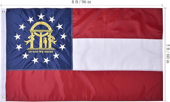 Georgia State Flag 5x8 Ft Deluxe Full Embroidered Premium Polyester Durable GA Outside Flag with Sewn Stripes and Brass Grommets for Indoor/Outdoor