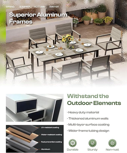 Outdoor Dining Set for 4, Patio Table and Chairs Set with Umbrella Hole, 5 Pieces HDPS Outdoor Furniture Sets for Patio, Garden, Backyard (Gray)