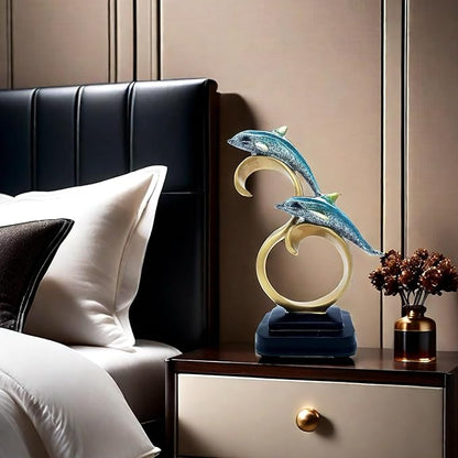 Resin Dolphin Statue Sculpture Frgurine Gift for Home Office Living Room Desktop Display Decorative Decoration (Blue)