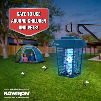 Flowtron Bug Zapper, 1 Acre of Outdoor Coverage with Powerful 40W Bulb & 5600V Instant Killing Grid, Electric Insect, Fly & Mosquito Zapper, Made in The USA - Blue Color
