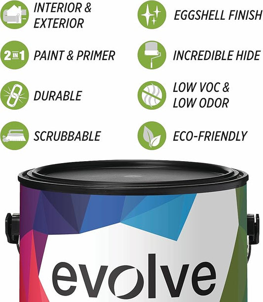 EVOLVE Paint & Primer: Environment-friendly, Low Sheen with One-coat Coverage for Interior & Exterior surfaces (Vine Green, 1-Gallon)