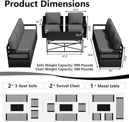 Outdoor Patio Furniture Set, 5-Piece Aluminum Patio Conversation Set All-Weather Metal Outdoor Sectional with 6 Inch Thick Cushions, Deep Setting for Garden, Outside and Porch