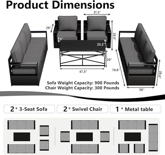 Outdoor Patio Furniture Set, 5-Piece Aluminum Patio Conversation Set All-Weather Metal Outdoor Sectional with 6 Inch Thick Cushions, Deep Setting for Garden, Outside and Porch