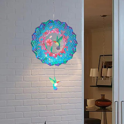 Wind Spinners Hanging, 12 Inches 3D Kinetic Hummingbird Wind Spinner for Yard and Garden Decor Stainless Steel Indoor Outdoor Decor Laser Cut Art Garden Metal Wind Sculptures & Spinners Decorations