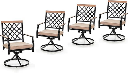 PHI VIALLA Patio Chairs Outdoor Swivel Dining Chairs Outdoor Furniture Chairs Set of 4 with Cushion Suports 300lbs for Lawn Garden Backyard Weather Resistant-Black Frame