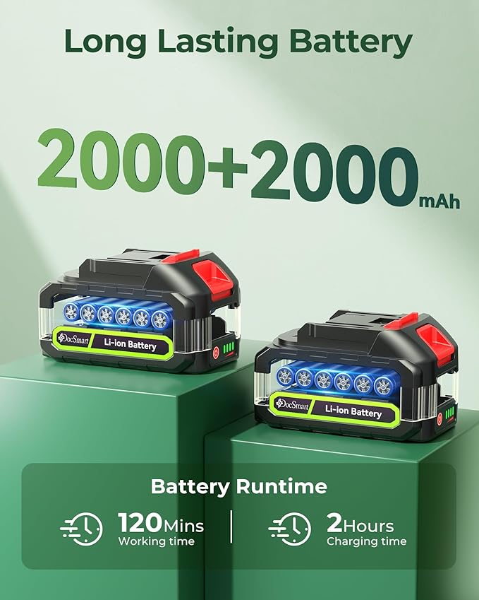 20'' Hedge Trimmer Cordless with Battery, 3000RPM Electric Handheld Bush Clipper with 2pcs 2000mAh Rechargeable Batteries, 180° Rotatable Head, 2/3'' Blade Gap Green